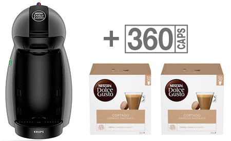 ANGEBOT: Kaffeemaschine Piccolo Anthrazit Krups Nescafé Dolce Gusto + 360  kaps Cortado - NICHT VERFÜGBAR