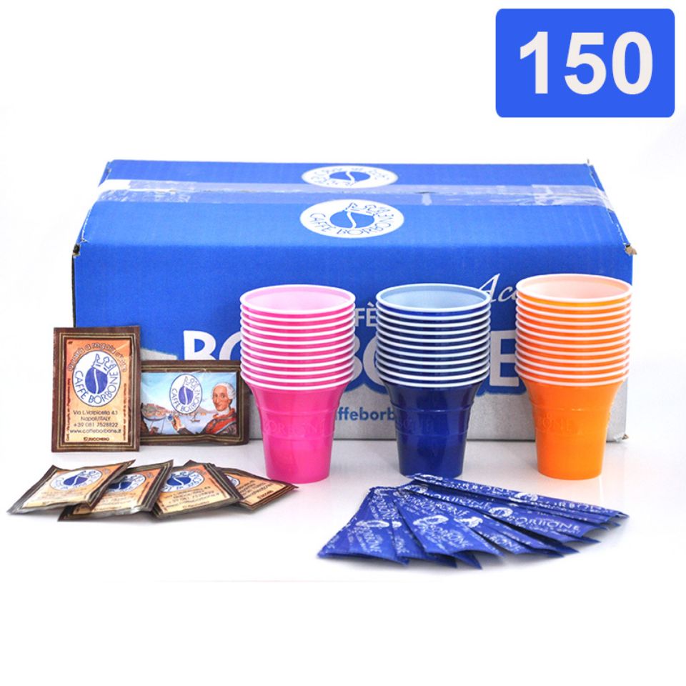 Bild von Kit 150 Becher 150 Stäbchen 150 Zuckerbeutel caffè Borbone