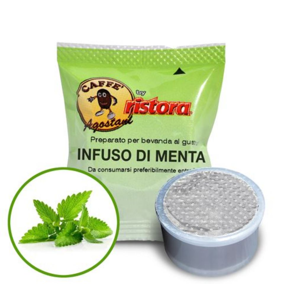 Bild von 50 Kapseln Agostani by Ristora Infuso di MENTA/Pfefferminztee kompatibel Bialetti mit Adapter 