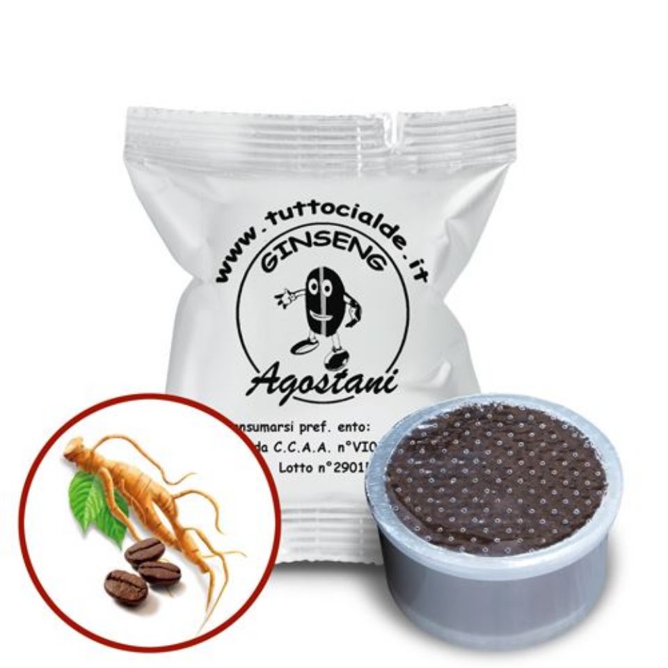 Bild von 50 Kaffeekapseln Agostani Aroma GINSENG kompatibel Bialetti mit Adapter 