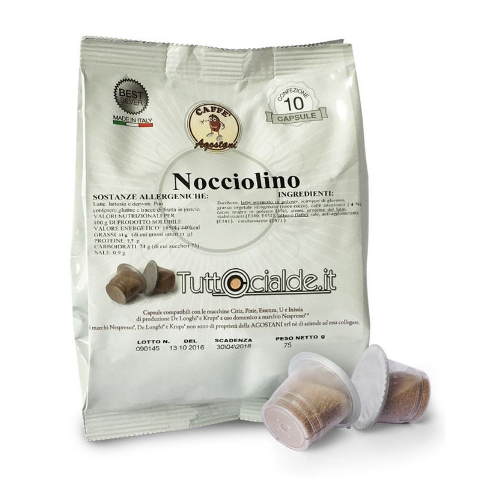 Bild von 10 Kapseln Nocciolino Agostani Best Silver kompatibel Nespresso