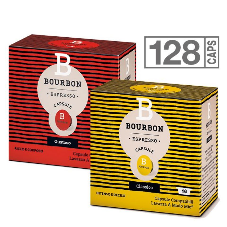 Bild von Angebot: 128 Kapseln Bourbon produziert von Lavazza kompatibel A Modo Mio Spedition kostenlos Bild von Angebot: 128 Kapseln Bourbon produziert von Lavazza kompatibel A Modo Mio Spedition kostenlos