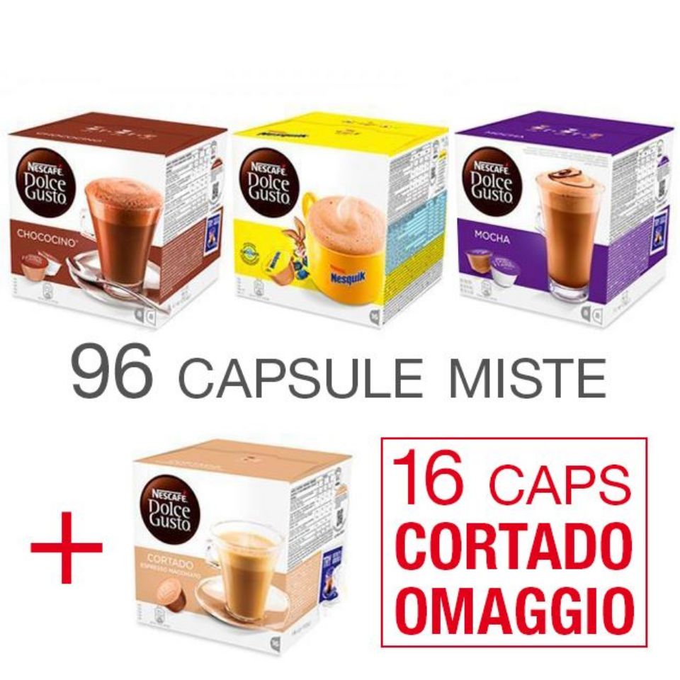 Bild von 96 Kapseln Nescafè Dolce Gusto miscele MISTE / Geschmacks-Mix + 16 Kaps Cortado Tribut