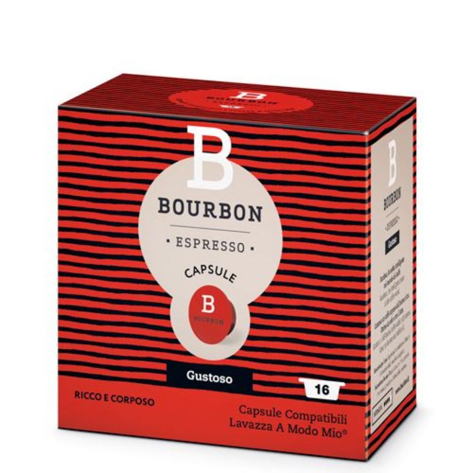 Bild von 128 Kapseln Bourbon GUSTOSO produziert von Lavazza kompatibel A Modo Mio Bild von 128 Kapseln Bourbon GUSTOSO produziert von Lavazza kompatibel A Modo Mio