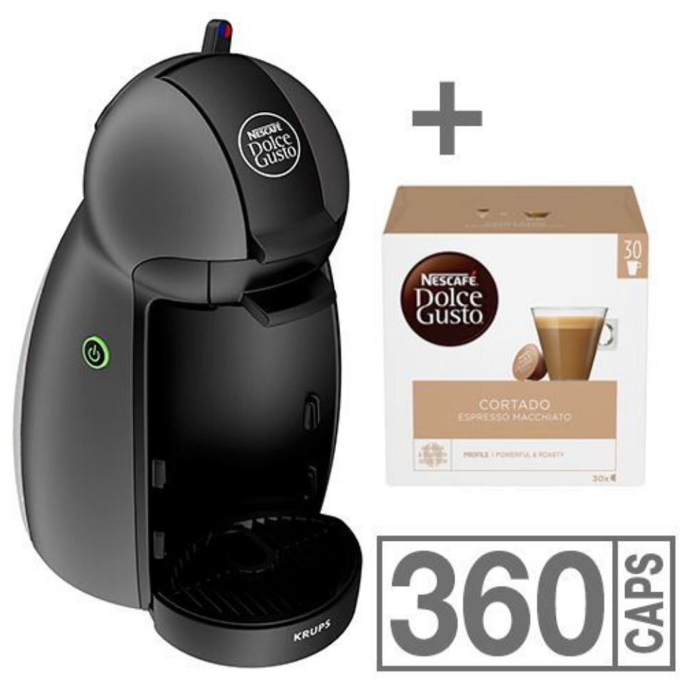 Bild von ANGEBOT: Kaffeemaschine Piccolo Anthrazit Krups Nescafé Dolce Gusto + 360 kaps Cortado