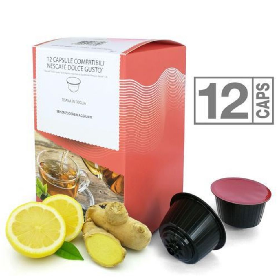 Bild von 12 Kapseln Teemischung Ingwer und Zitrone kompatibel Nescafé Dolce Gusto Bild von 12 Kapseln Teemischung Ingwer und Zitrone kompatibel Nescafé Dolce Gusto