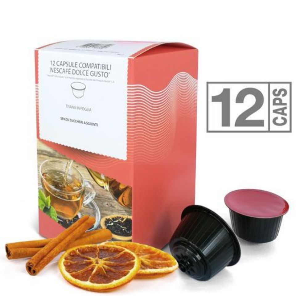 Bild von 12 Früchteteekapseln mit Zimtblättern und Orange kompatibel Nescafé Dolce Gust