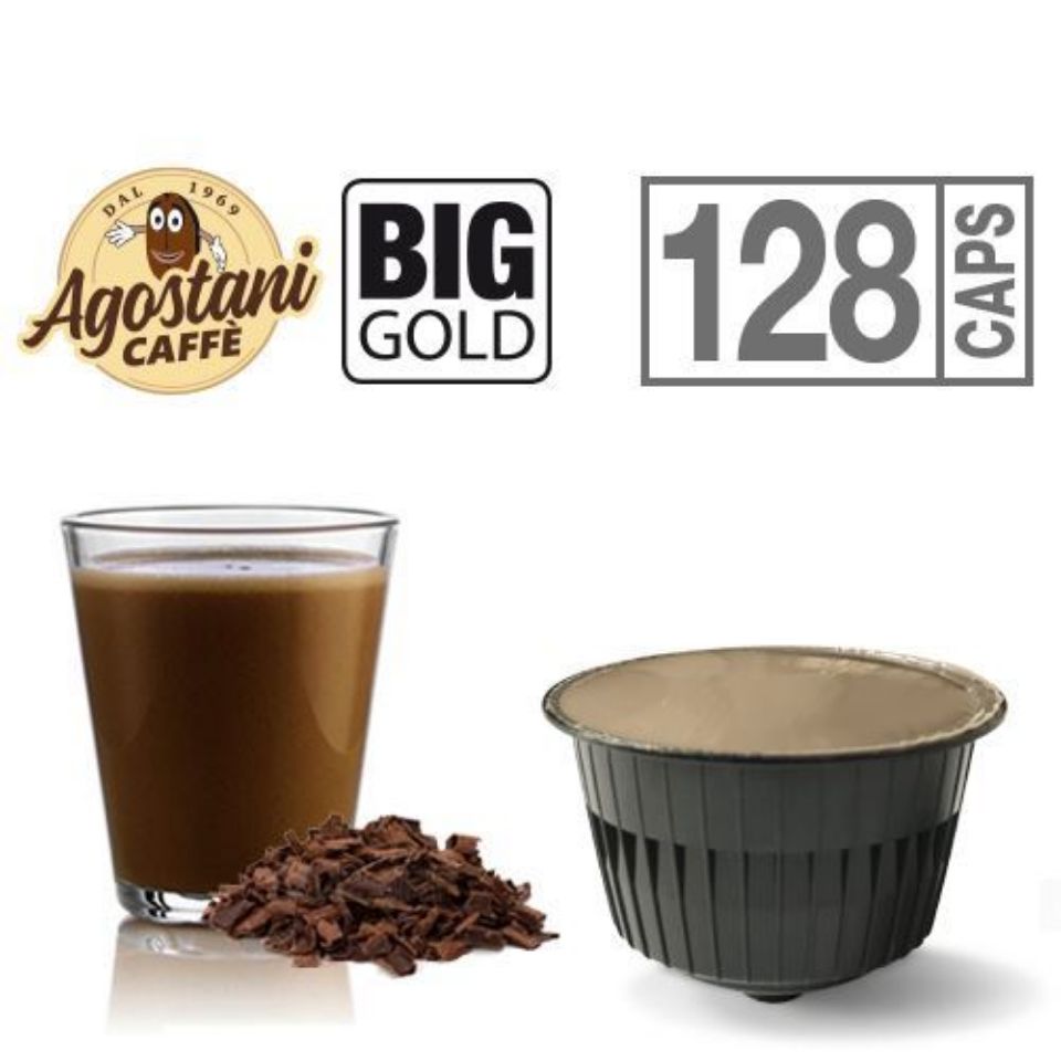 Bild von 128 Kapseln Agostani Big Gold SCHOKOLADE kompatibel Nescafé Dolce Gusto mit kostenlosem Versand