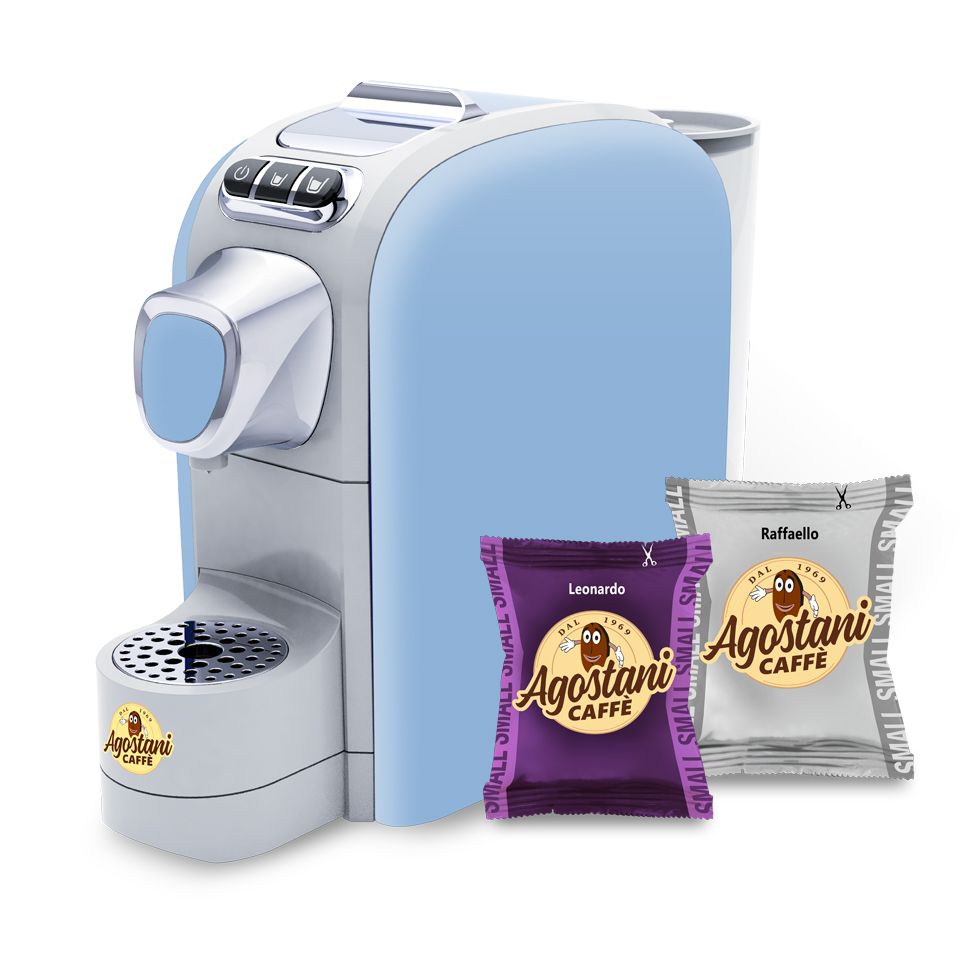 Bild von Angebot: Agostani Small Cup Kaffeemaschine Azurblau + 200 Agostani Kaffeekapseln small Small Line Kapseln