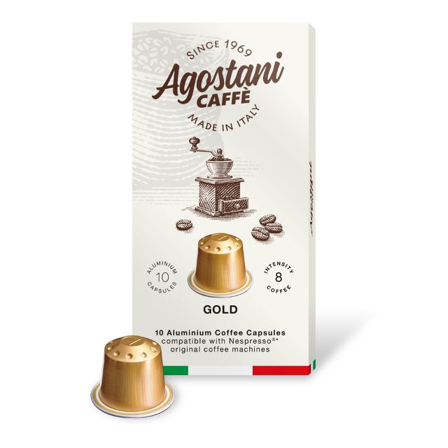 Zeige Details für Caffè Agostani Best GOLD Aluminiumkapseln kompatibel mit Nespresso Bild von Caffè Agostani Best GOLD Aluminiumkapseln kompatibel mit Nespresso
