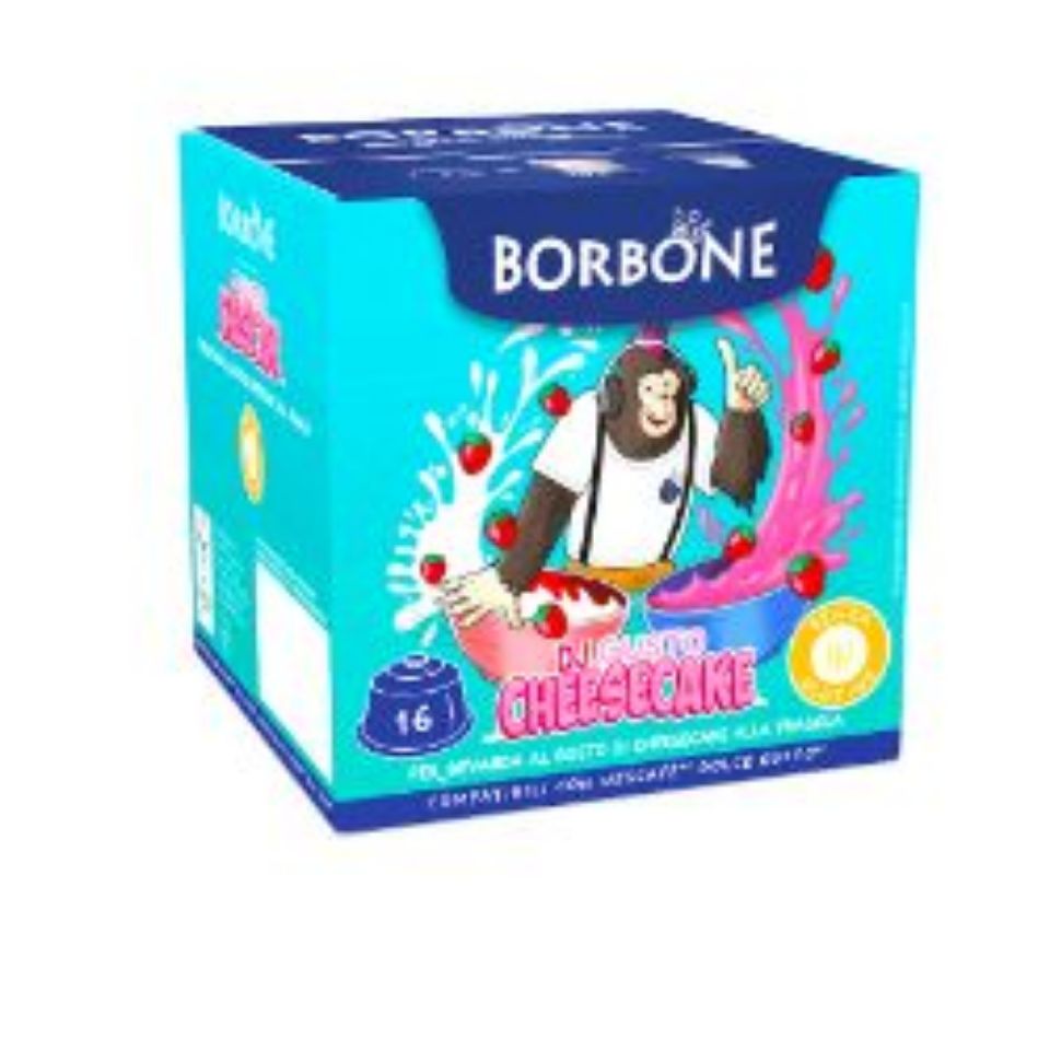 Bild von 16 Borbone-Kapseln, kompatibel mit Nescafè Dolce Gusto-Maschinen. Erdbeer-Weiße-Schokolade-Käsekuchen