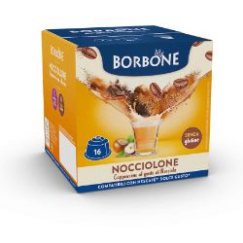 Bild von 16 Borbone-Kapseln, kompatibel mit Nescafè Dolce Gusto-Maschinen, NOCCIOLONE mit Cappuccino- und Haselnussgeschmack
