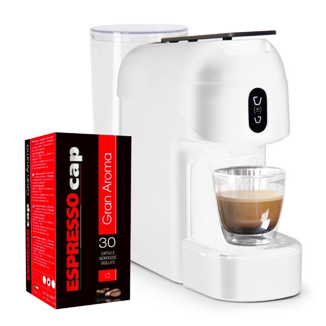 Bild von Macchina Caffè Alba Bianca (per sistema a cialde Espresso Cap) + 120 capsule Gran Aroma