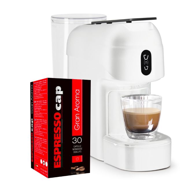 Bild von Macchina Caffè Alba Bianca (per sistema a cialde Espresso Cap) + 120 capsule Gran Aroma