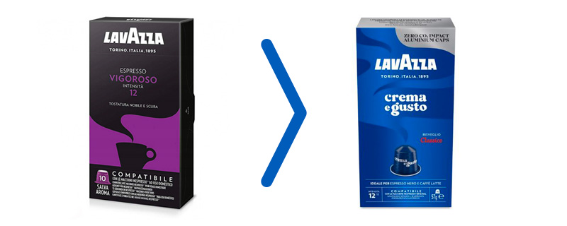 Die Kunststoffkapseln Lavazza Vigoroso werden nicht mehr hergestellt und Lavazza hat sie durch die neuen Aluminiumkapseln Crema e Gusto.
