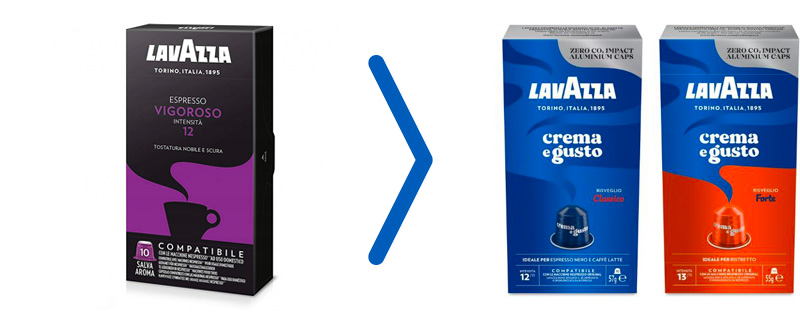 Le capsule in plastica Lavazza Vigoroso sono fuori produzione e Lavazza le ha sostituite con le nuove capsule in alluminio Crema e Gusto e crema e gusto Forte.